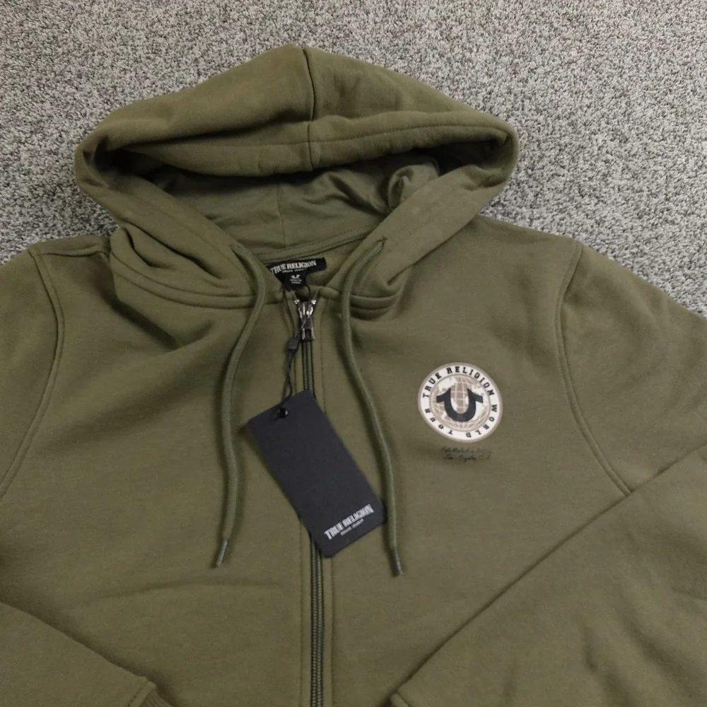 NEW True Religion Hoodie Mens‎ M Green Buddha Full Zip Sweatshirt Jacket Sweater